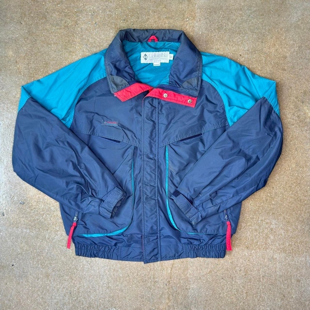 Vintage Columbia Sportswear Colorblock Windbreaker Jacket Navy Teal Mens M
